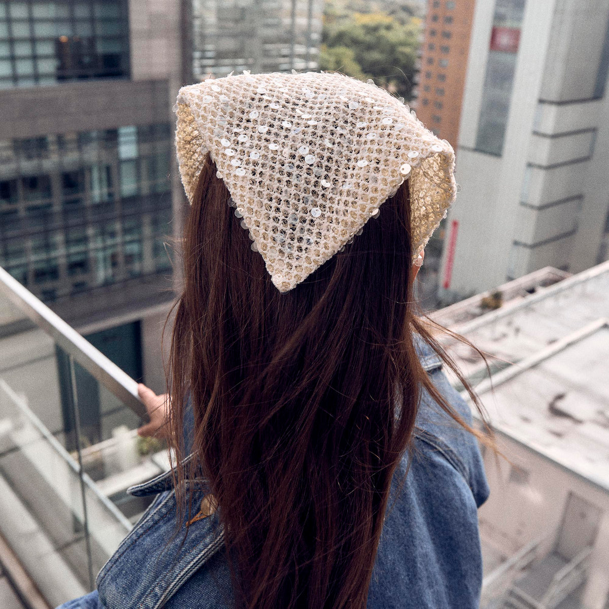 Lele Sadoughi HEADBANDS IVORY JACKIE SEQUIN CROCHET HANDKERCHIEF HEADBAND