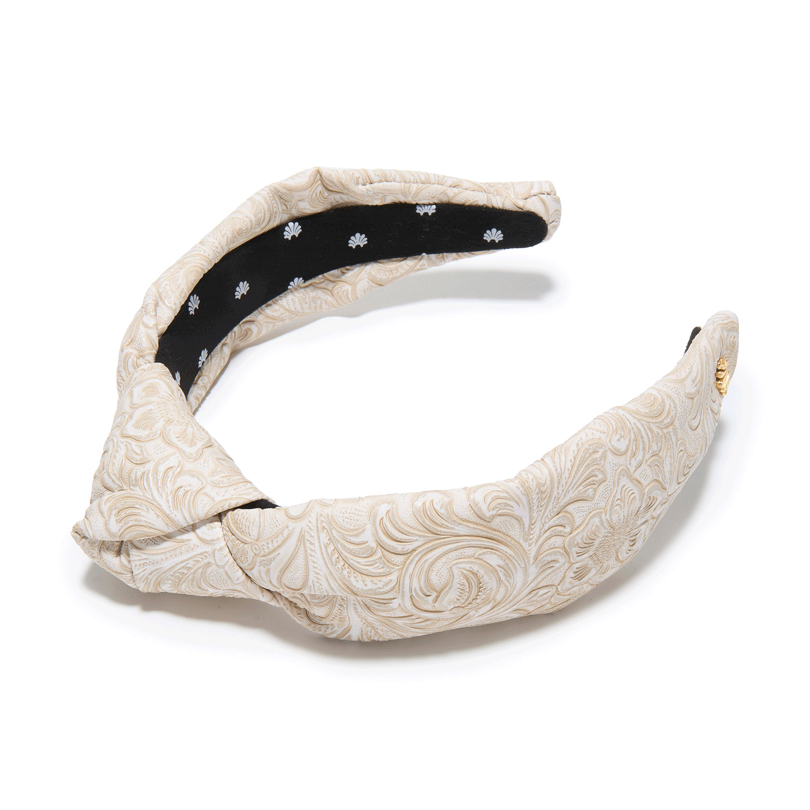 Lele Sadoughi HEADBANDS IVORY KNOTTED TOOLED FAUX LEATHER HEADBAND