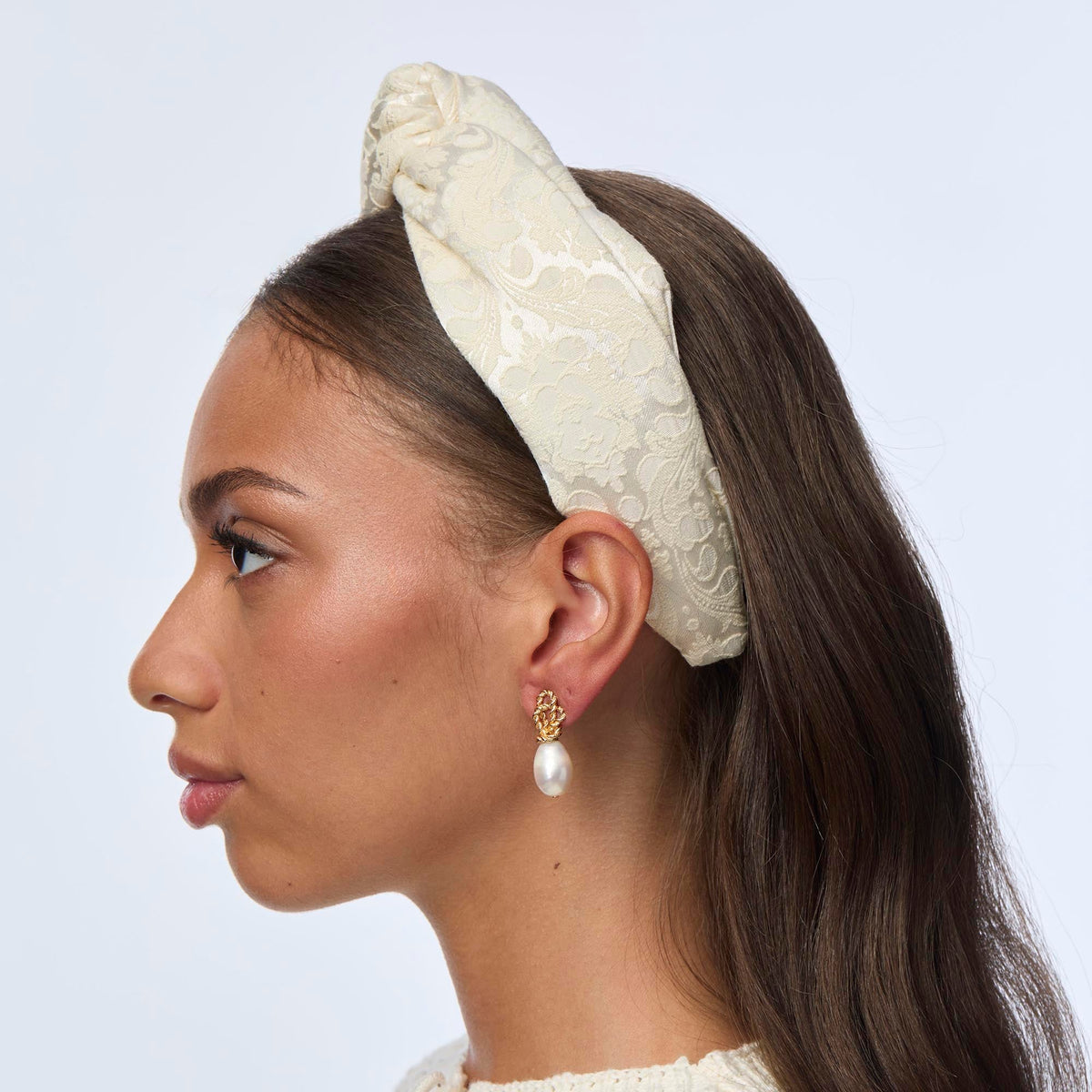 Lele Sadoughi HEADBANDS IVORY MARLENE DAMASK BROCADE HEADBAND