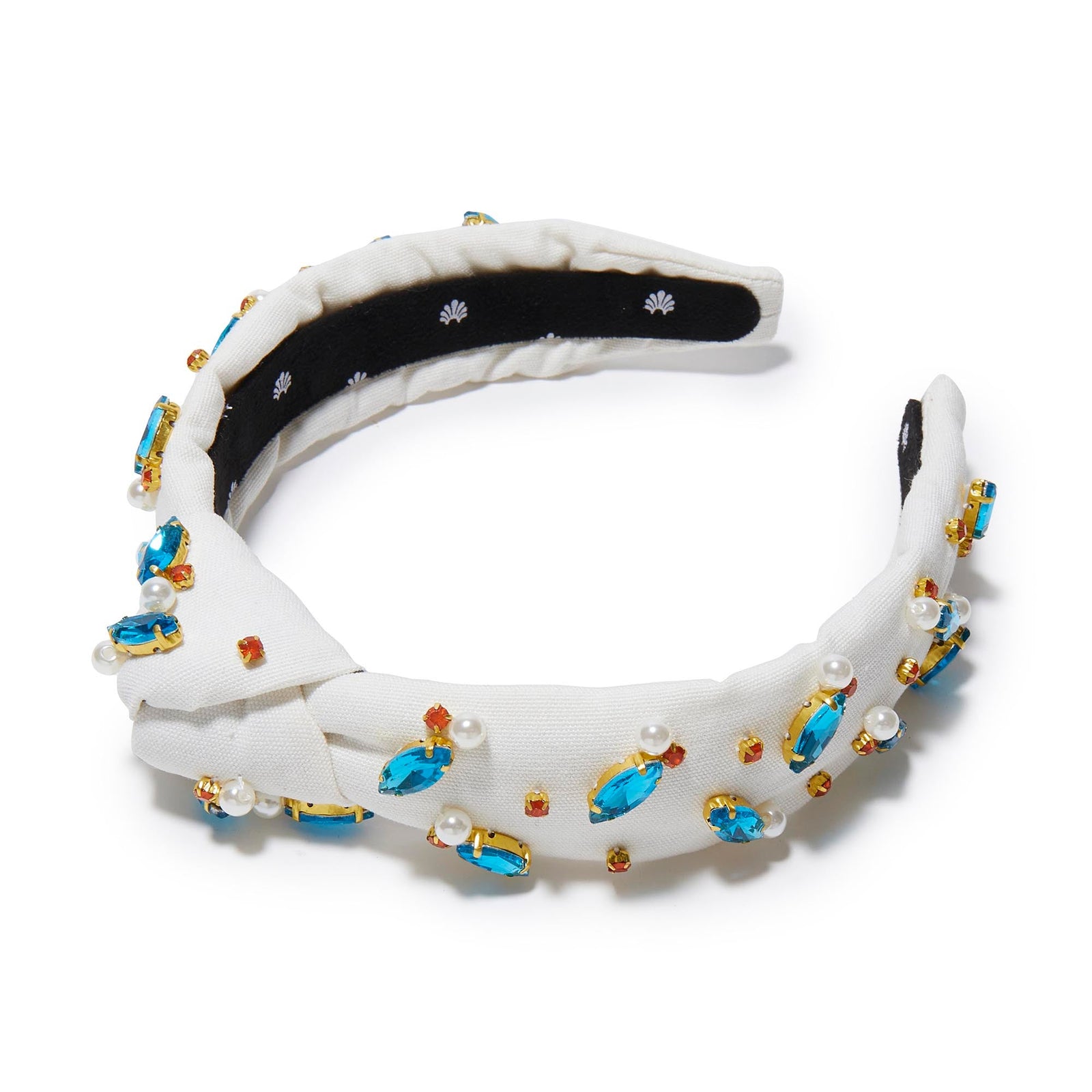 LELE SADOUGHI HEADBANDS IVORY SLIM KNOTTED CRYSTAL EMBELLISHED HEADBAND