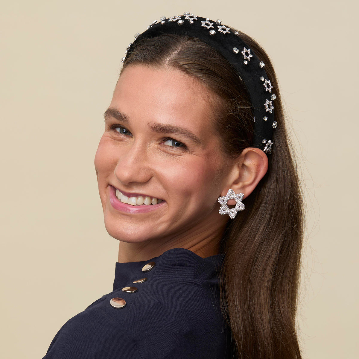 Lele Sadoughi HEADBANDS JET ALICE STAR OF DAVID EMBELLISHED HEADBAND