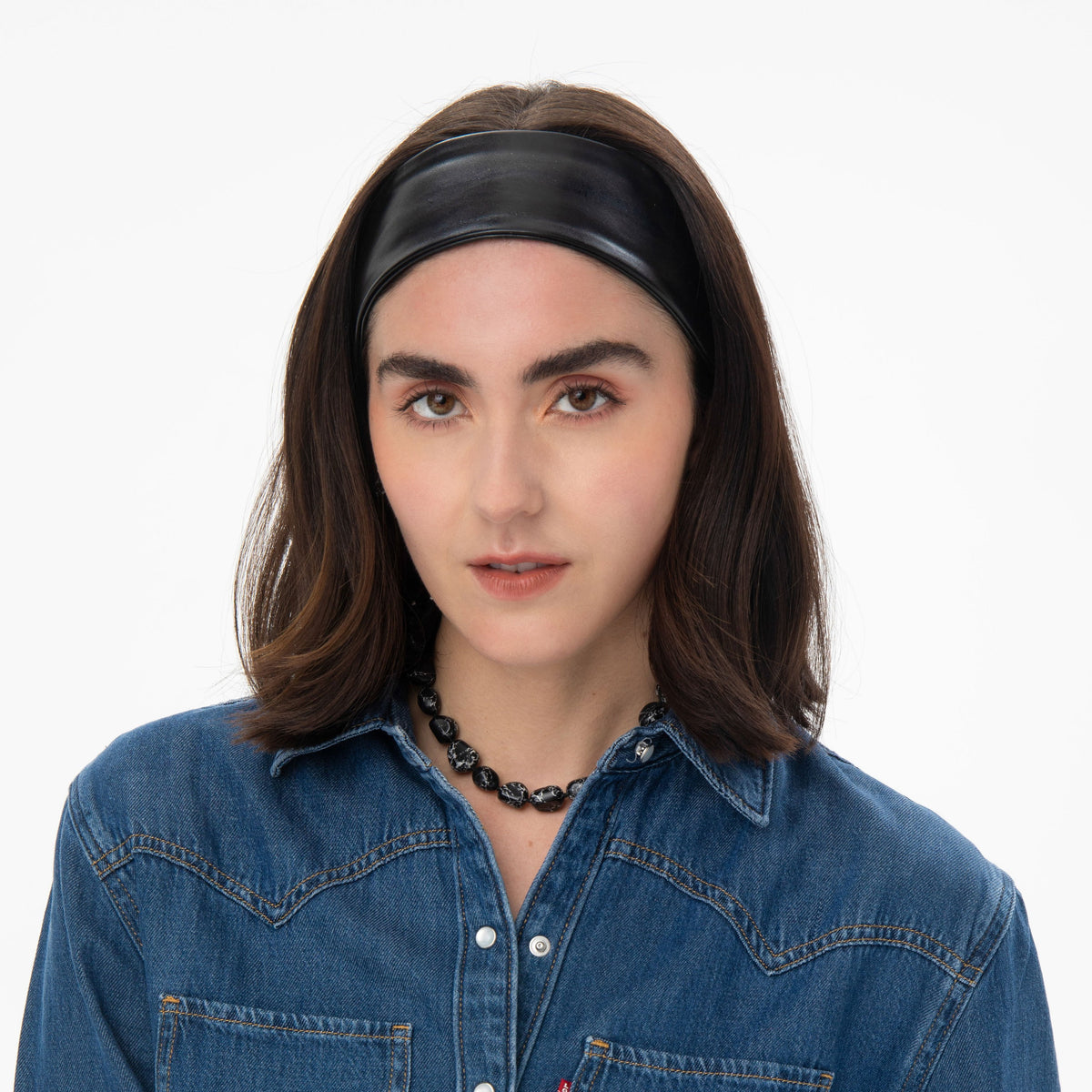 Lele Sadoughi HEADBANDS JET AUDREY FAUX LEATHER HEADBAND