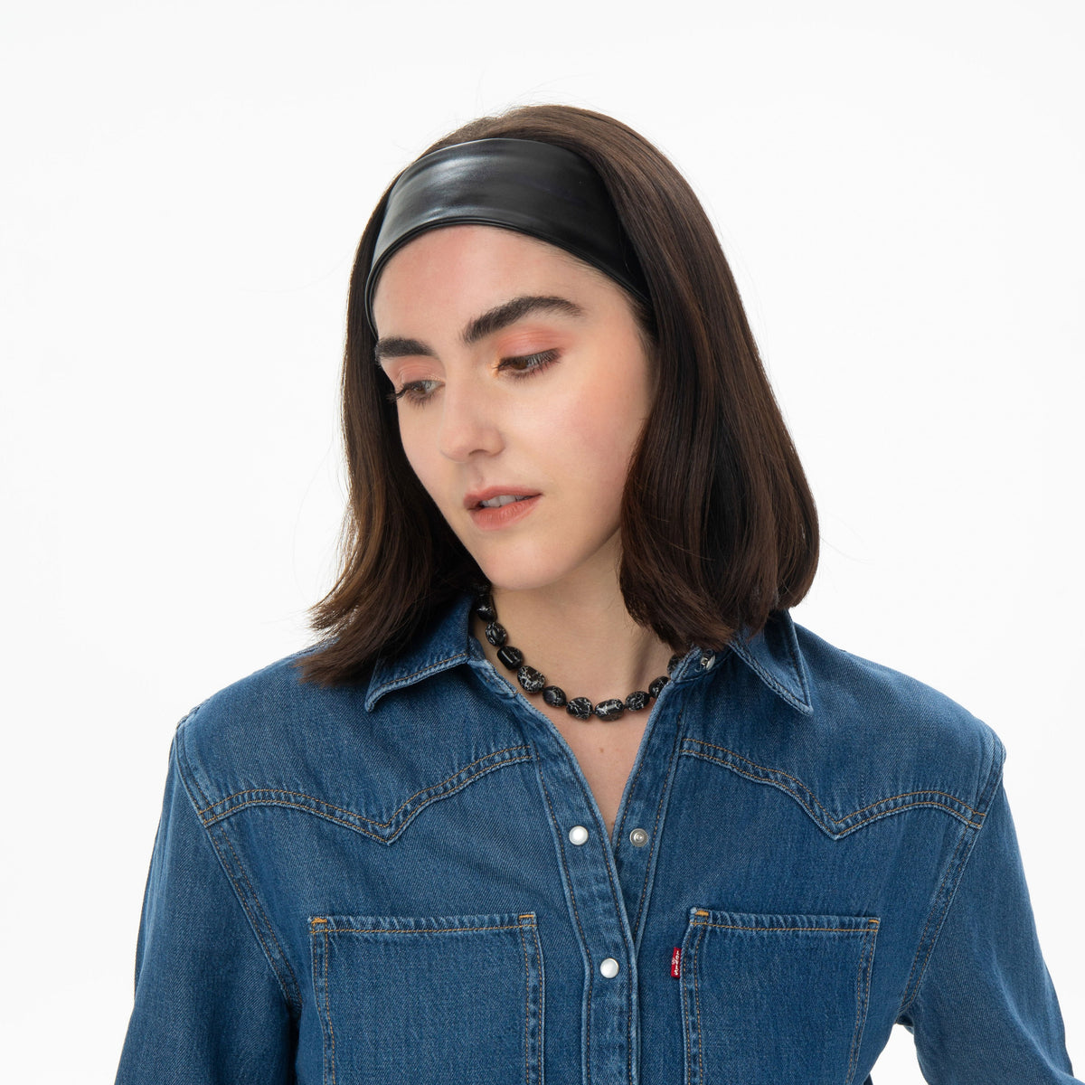 Lele Sadoughi HEADBANDS JET AUDREY FAUX LEATHER HEADBAND