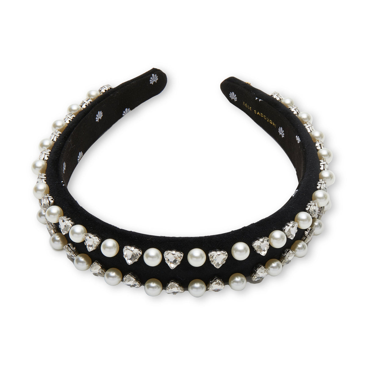 Lele Sadoughi HEADBANDS JET CHARLOTTE GEO CRYSTAL PEARL HEADBAND