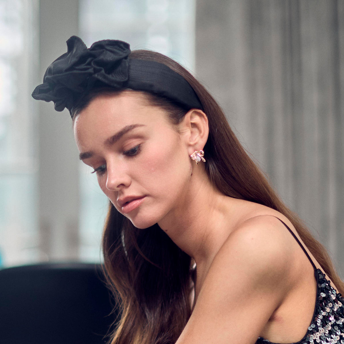 Lele Sadoughi HEADBANDS JET CRAWFORD MOIRE HEADBAND