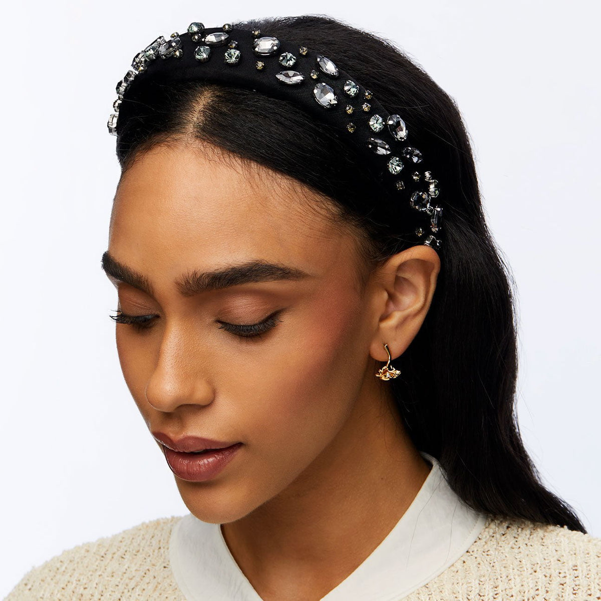 Lele Sadoughi HEADBANDS JET CRYSTAL EMBELLISHED ALICE HEADBAND