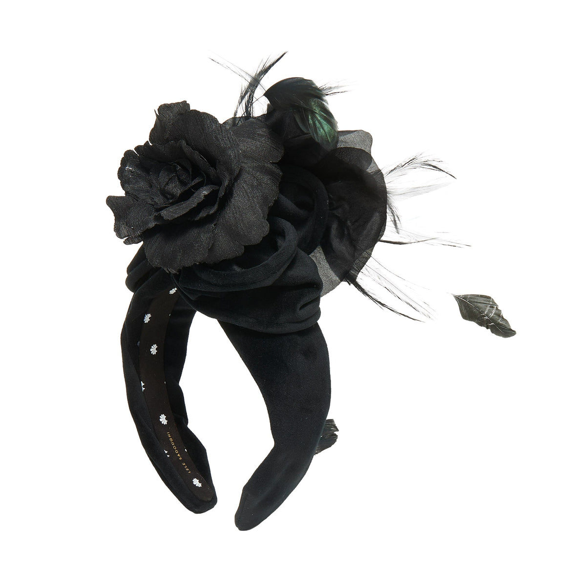 Lele Sadoughi HEADBANDS JET FEATHER VELVET CRAWFORD HEADBAND