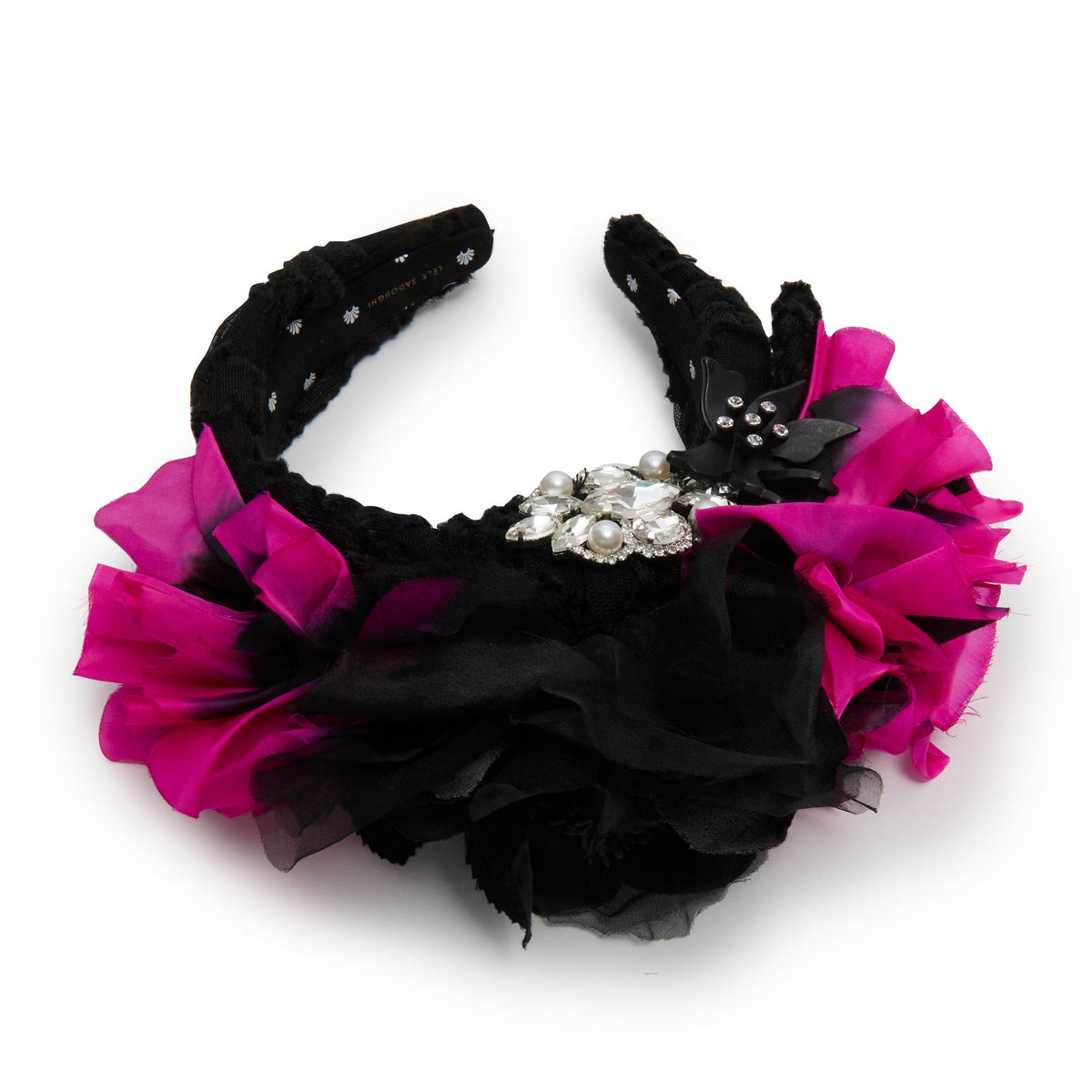 LELE SADOUGHI HEADBANDS JET FUCHSIA JEWELED ROSE FLORAL BOUQUET HEADBAND