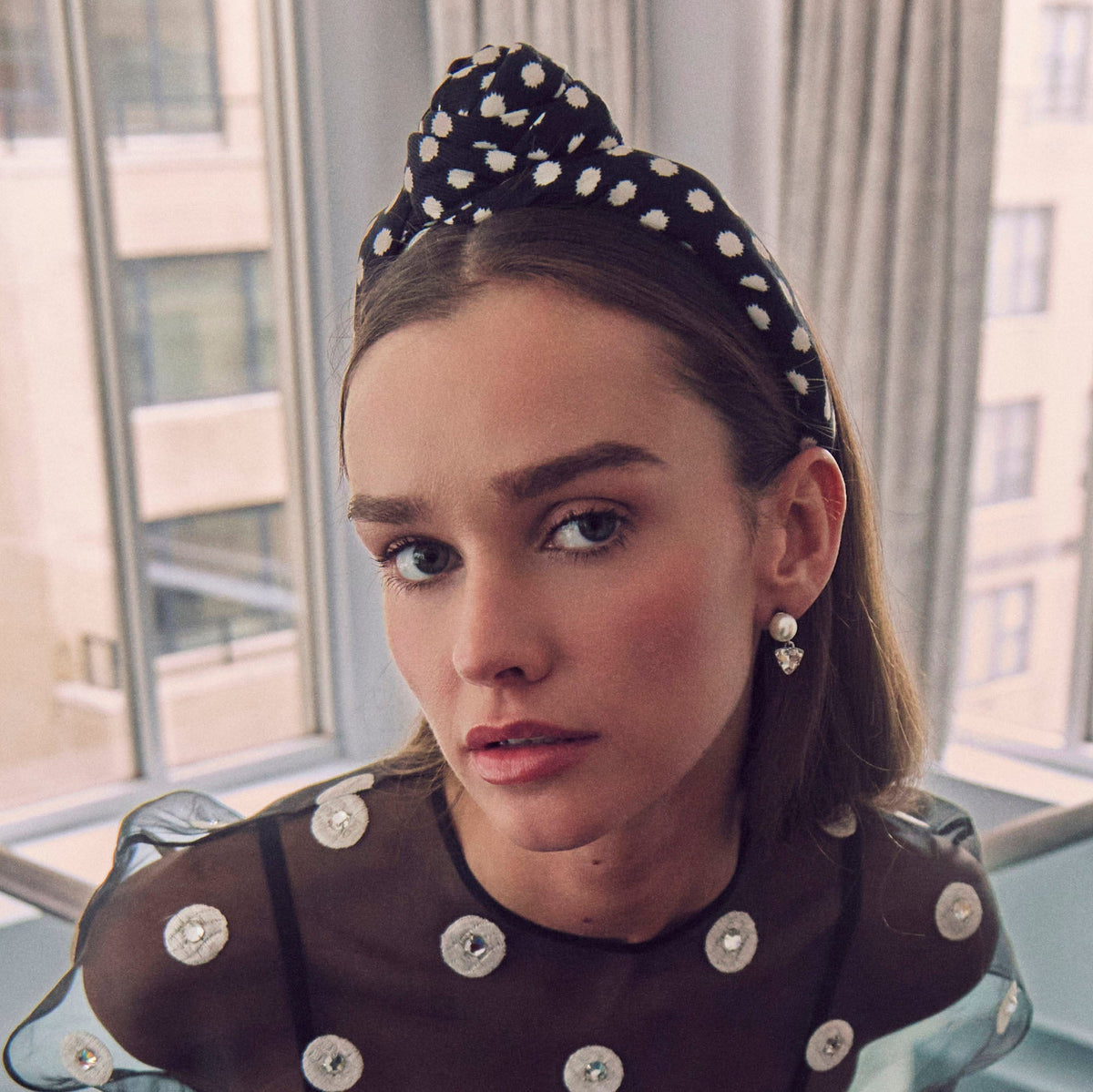 Lele Sadoughi HEADBANDS JET ROSETTE POLKA DOT HEADBAND
