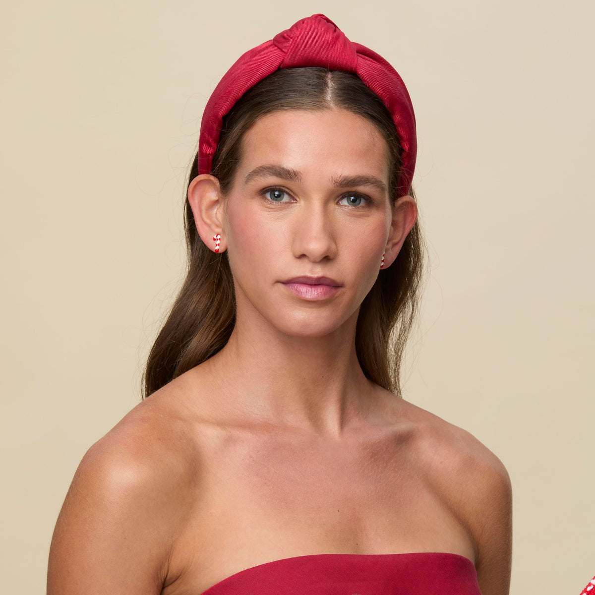 Lele Sadoughi HEADBANDS JOLLY RED KNOTTED MOIRE HEADAND