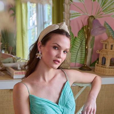 Lele Sadoughi HEADBANDS KHAKI KNOTTED FAUX LEATHER TRIM HEADBAND