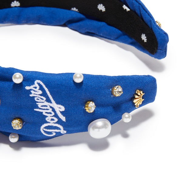 LA BREEZE LA DODGERS EMBELLISHED KNOTTED HEADBAND Lele Sadoughi