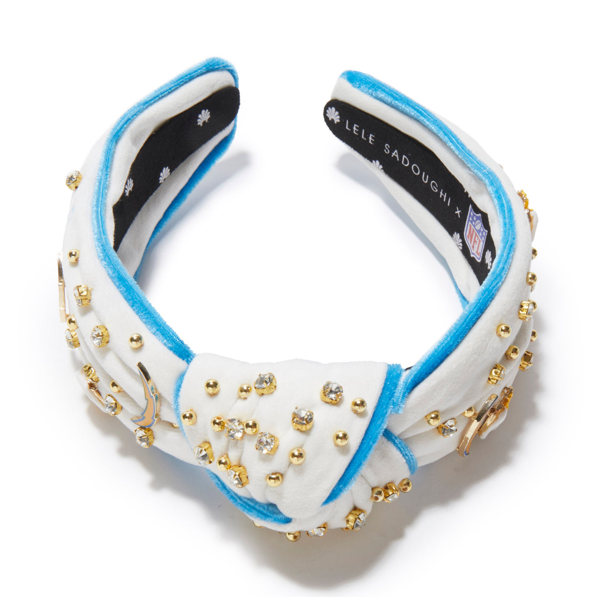 Lele Sadoughi HEADBANDS LA CHARGERS LELE X NFL IVORY EMBELLISHED KNOTTED HEADBAND