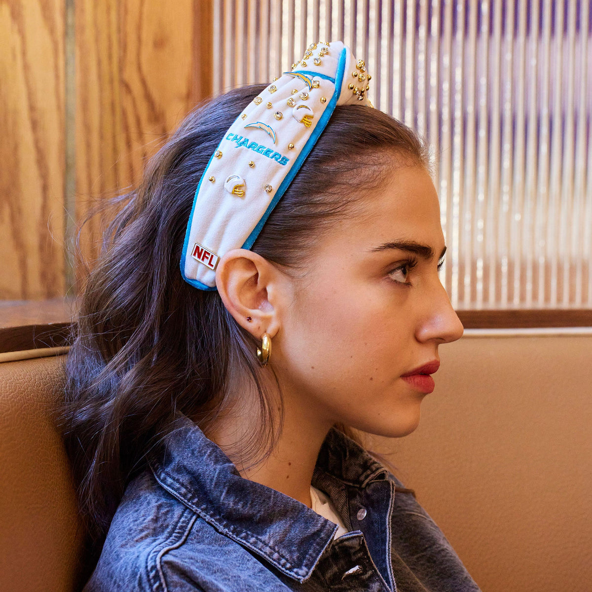 Lele Sadoughi HEADBANDS LA CHARGERS LELE X NFL IVORY EMBELLISHED KNOTTED HEADBAND *PRE-ORDER*