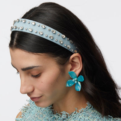 LELE SADOUGHI HEADBANDS LIGHT DENIM BESSETTE CRYSTAL TRIM HEADBAND