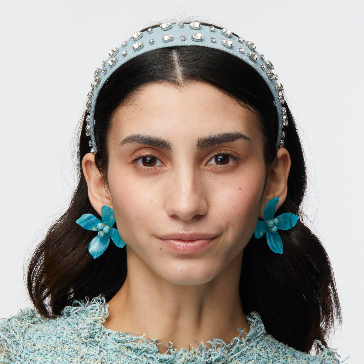 LELE SADOUGHI HEADBANDS LIGHT DENIM BESSETTE CRYSTAL TRIM HEADBAND