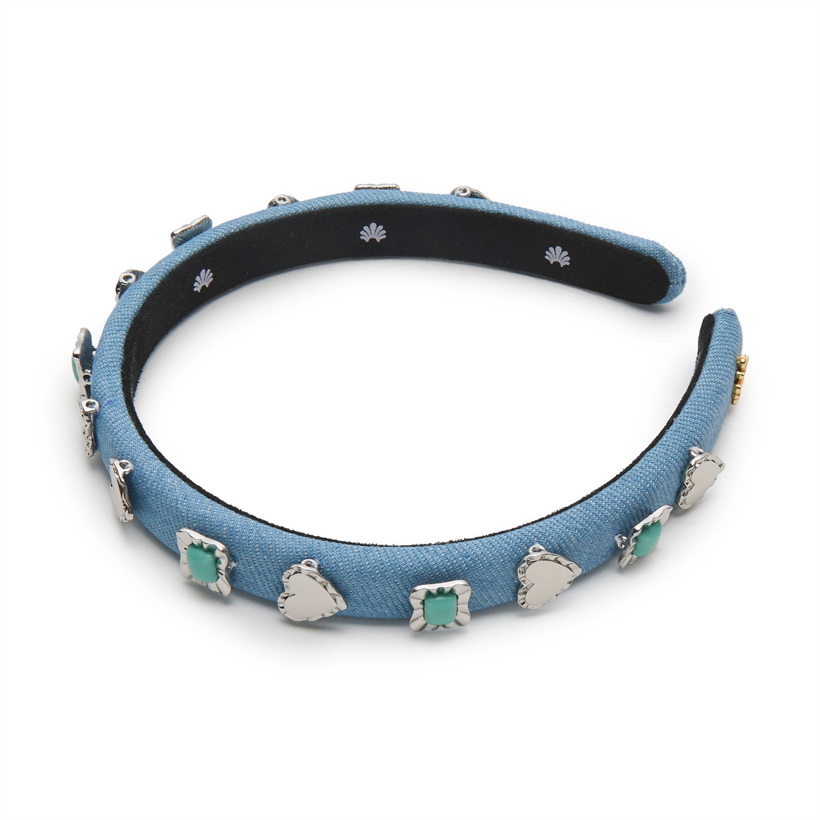 Lele Sadoughi HEADBANDS LIGHT DENIM GIGI RUFFLE HEART CONCHO HEADBAND