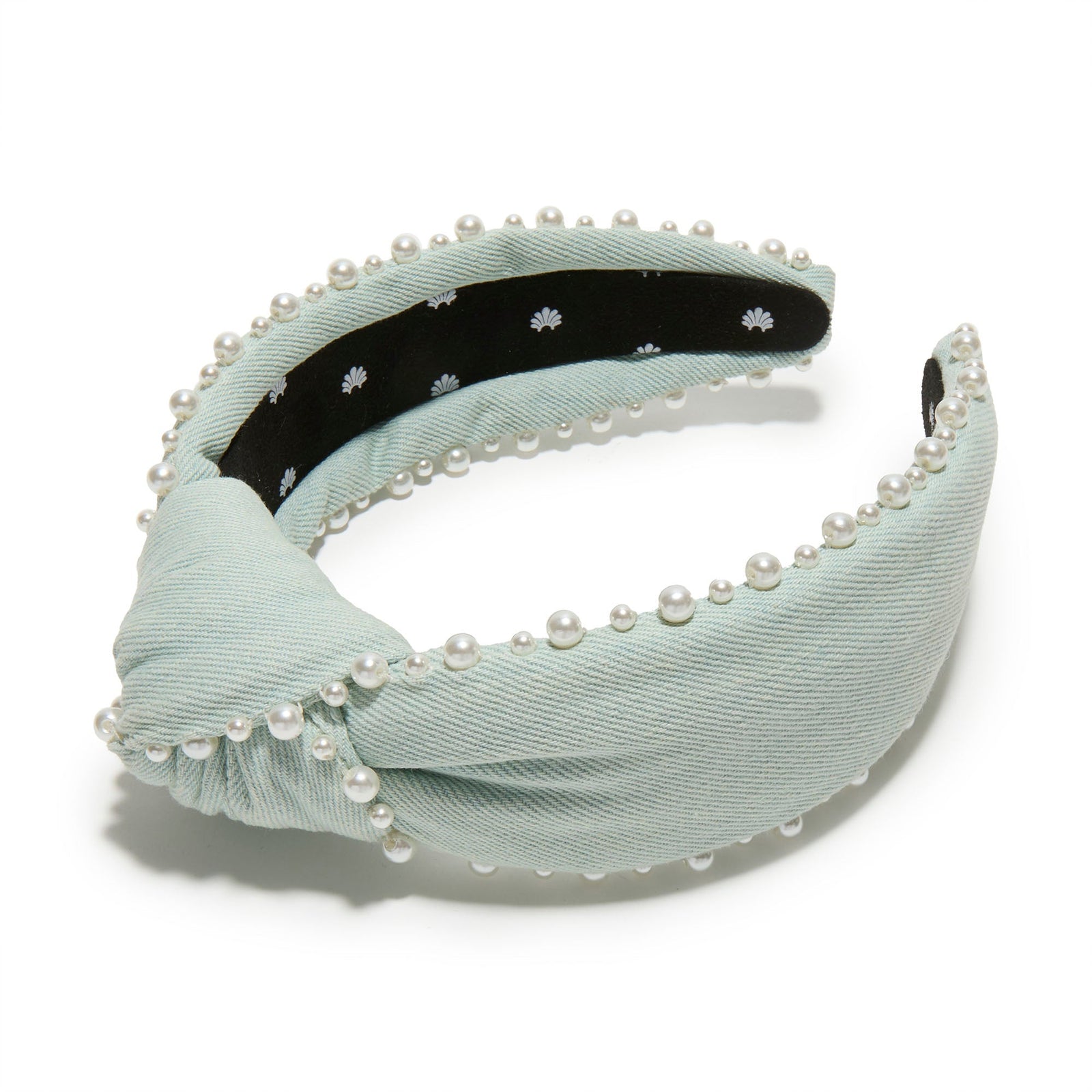 Lele Sadoughi HEADBANDS LIGHT DENIM KNOTTED PEARL EDGE HEADBAND