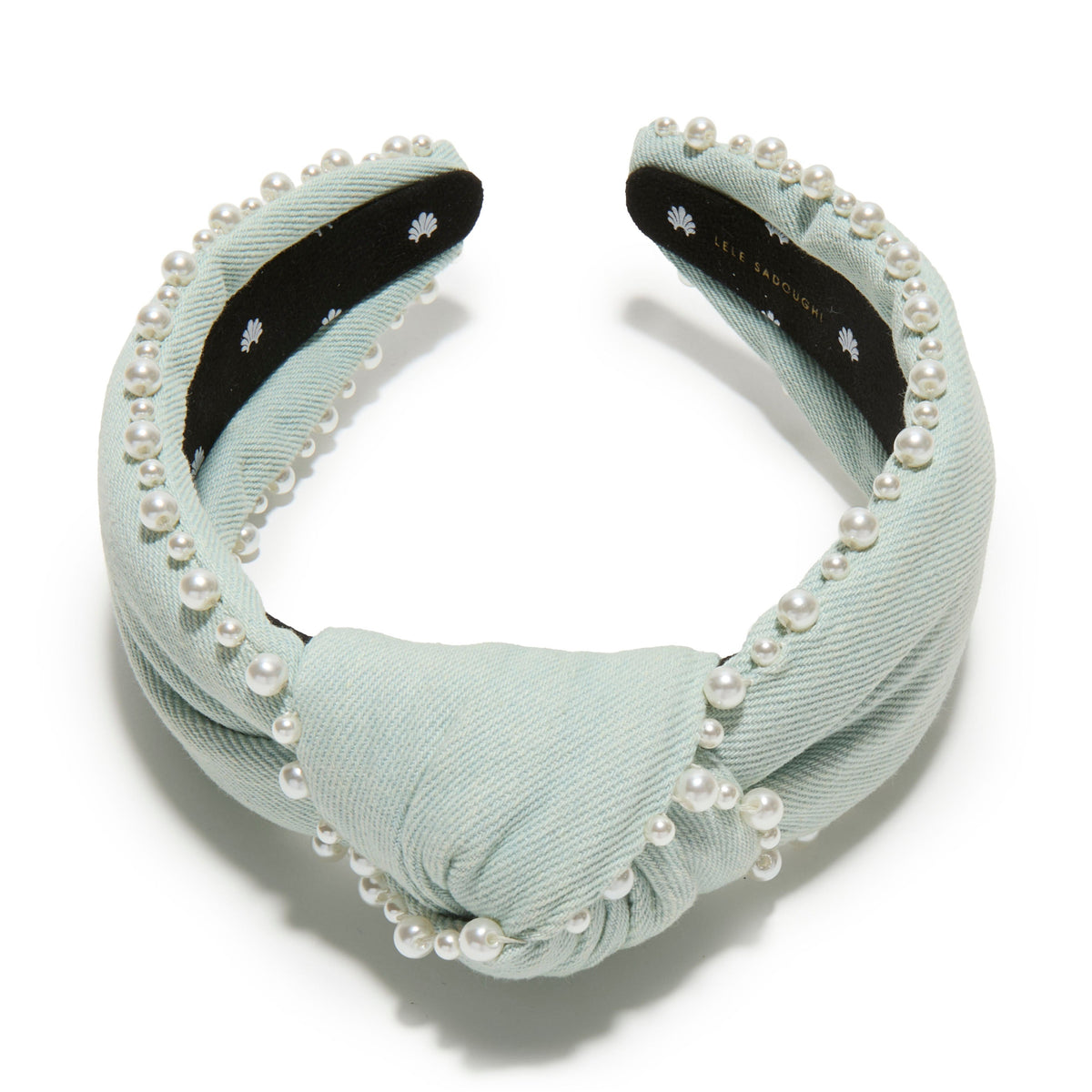 Lele Sadoughi HEADBANDS LIGHT DENIM KNOTTED PEARL EDGE HEADBAND