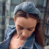 Lele Sadoughi HEADBANDS LIGHT DENIM ROSETTE HEADBAND
