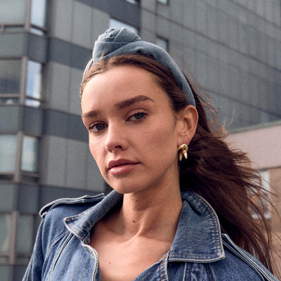 Lele Sadoughi HEADBANDS ONE SIZE LIGHT DENIM ROSETTE HEADBAND