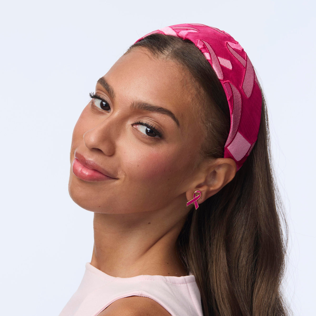 Lele Sadoughi HEADBANDS LIPSTICK PINK BRIGITTE BREAST CANCER AWARENESS HEART RIBBON HEADBAND