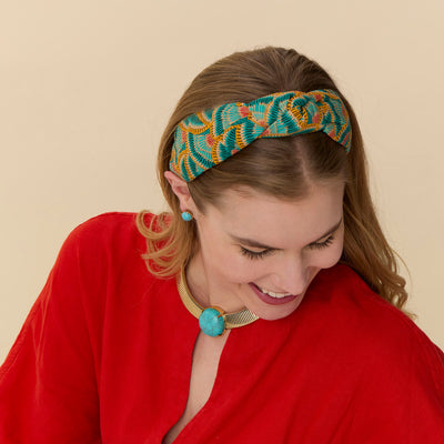 Lele Sadoughi HEADBANDS LOTUS FLOWERS KNOTTED EMBROIDERED HEADBAND