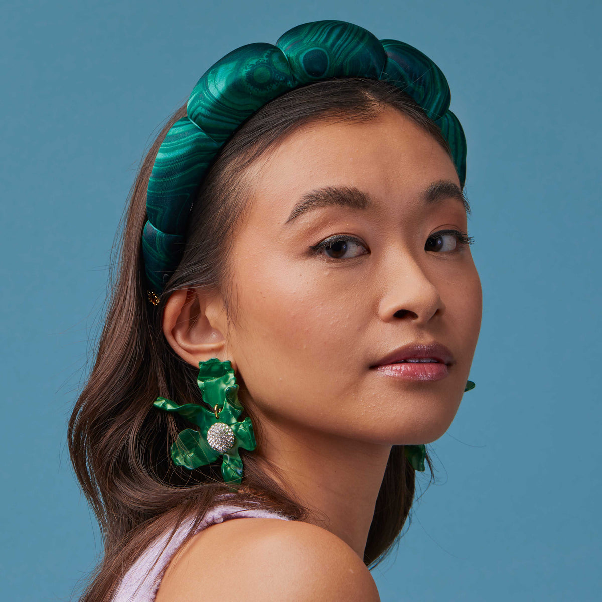 Lele Sadoughi HEADBANDS MALACHITE SILK SCALLOPED HEADBAND