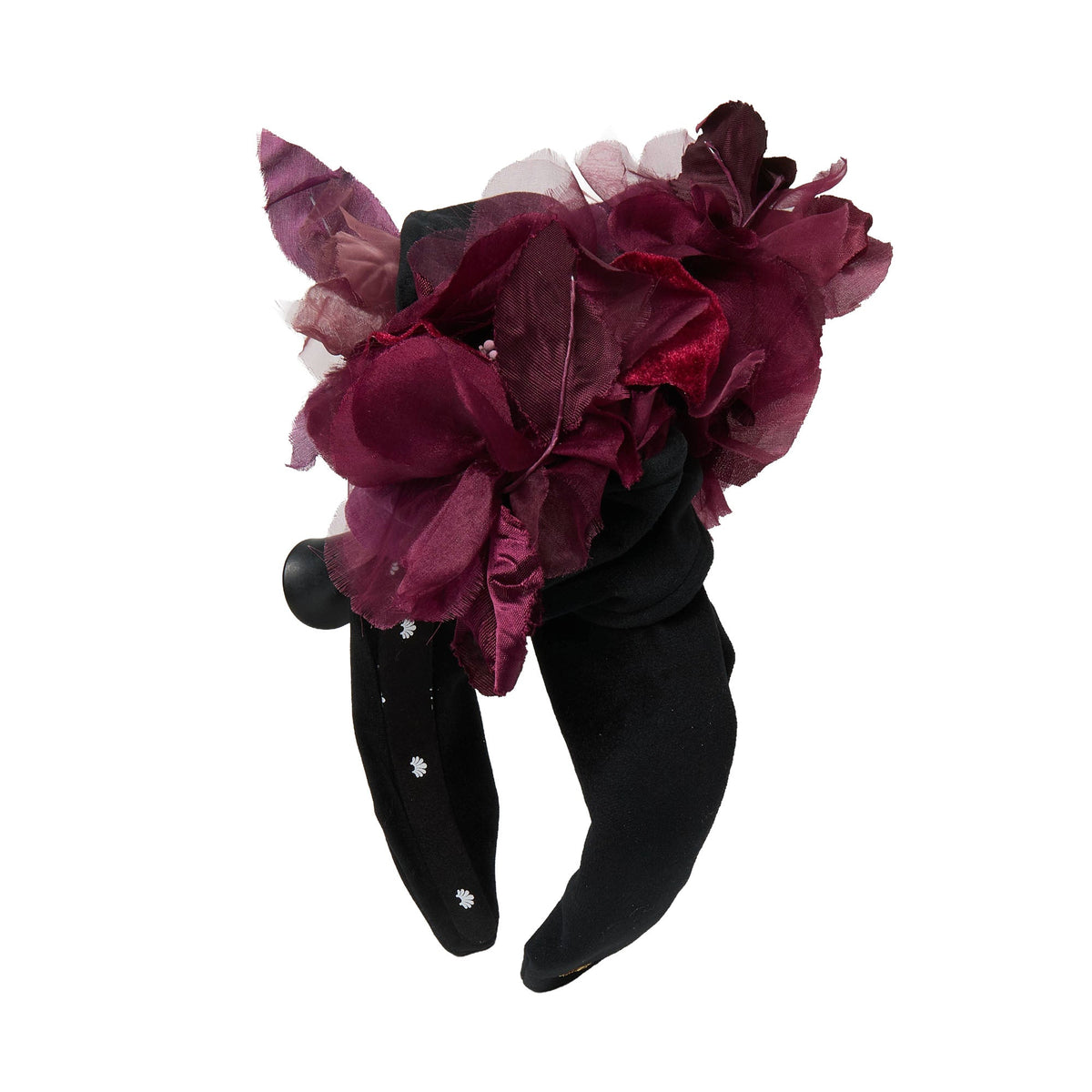 Lele Sadoughi HEADBANDS MERLOT VELVET FLORAL CRAWFORD HEADBAND