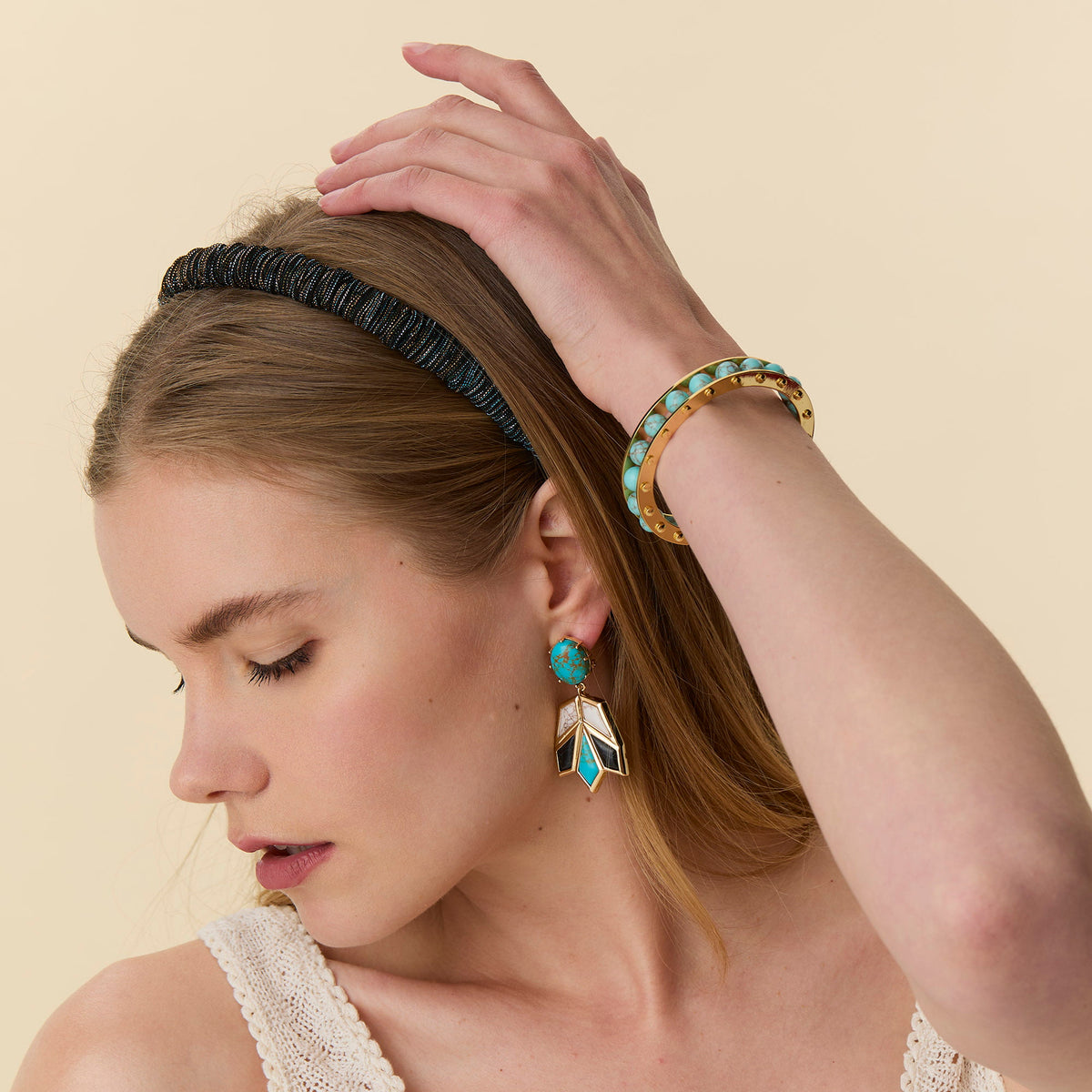Lele Sadoughi HEADBANDS METALLIC ONYX JESSIE LUREX HEADBAND