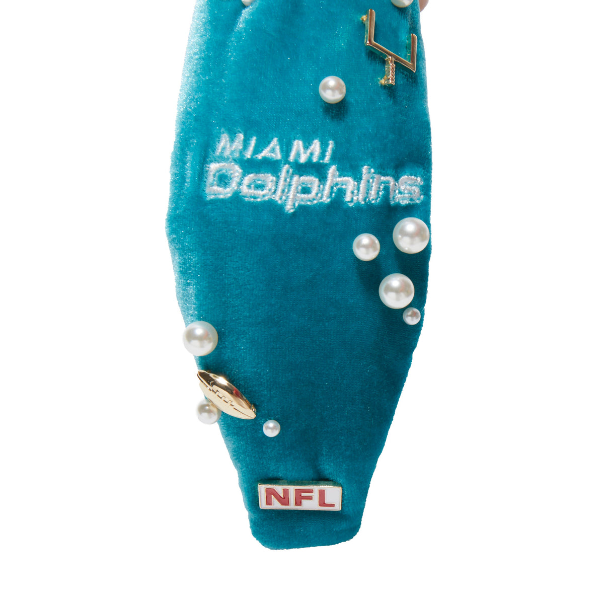 Lele Sadoughi HEADBANDS MIAMI DOLPHINS LELE X NFL AQUA EMBELLISHED KNOTTED HEADBAND