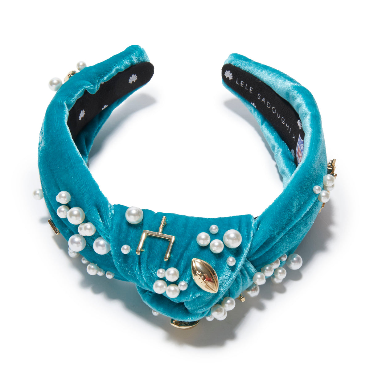 Lele Sadoughi HEADBANDS MIAMI DOLPHINS LELE X NFL AQUA EMBELLISHED KNOTTED HEADBAND