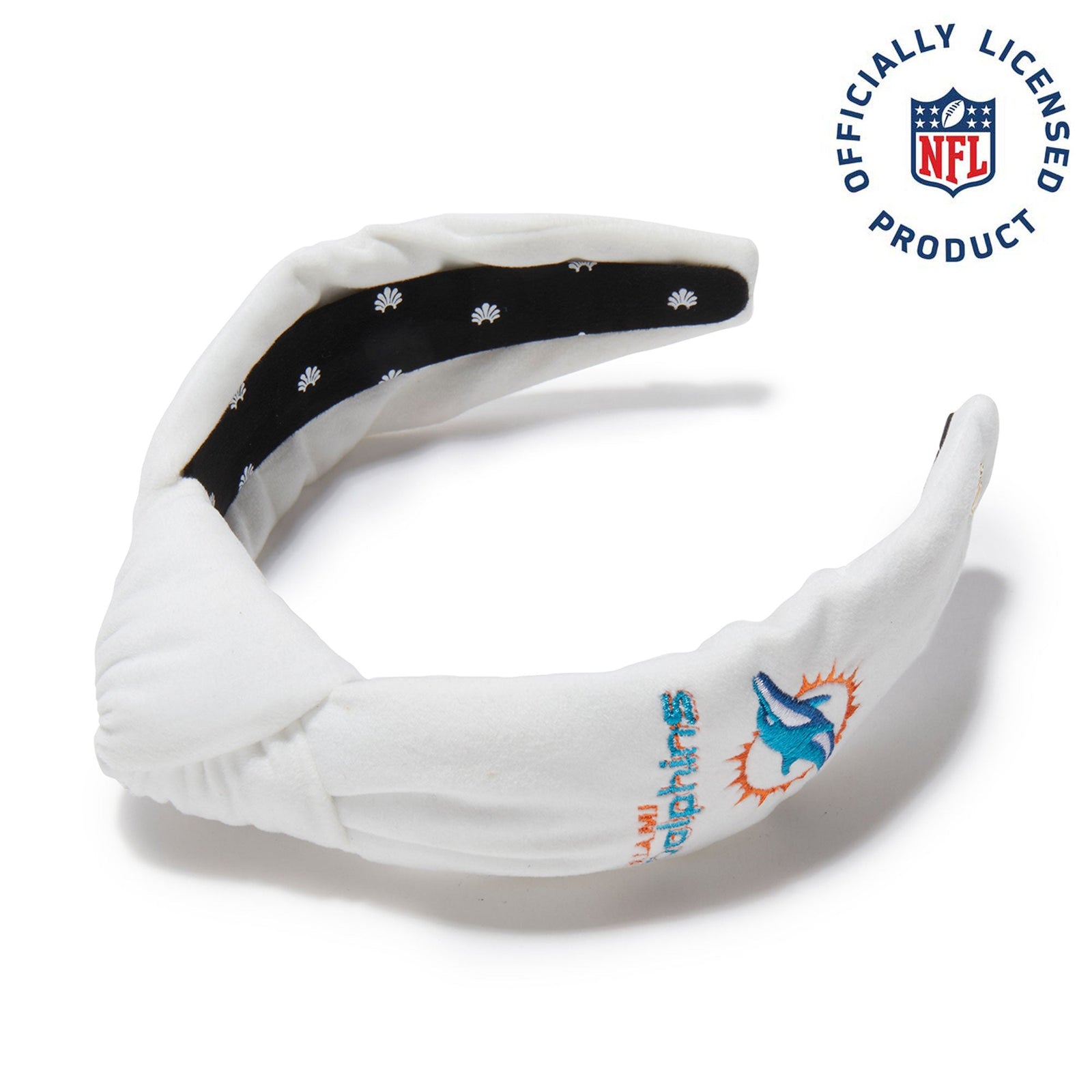 Lele Sadoughi HEADBANDS MIAMI DOPHINS LELE X NFL IVORY EMBROIDERED KNOTTED HEADBAND
