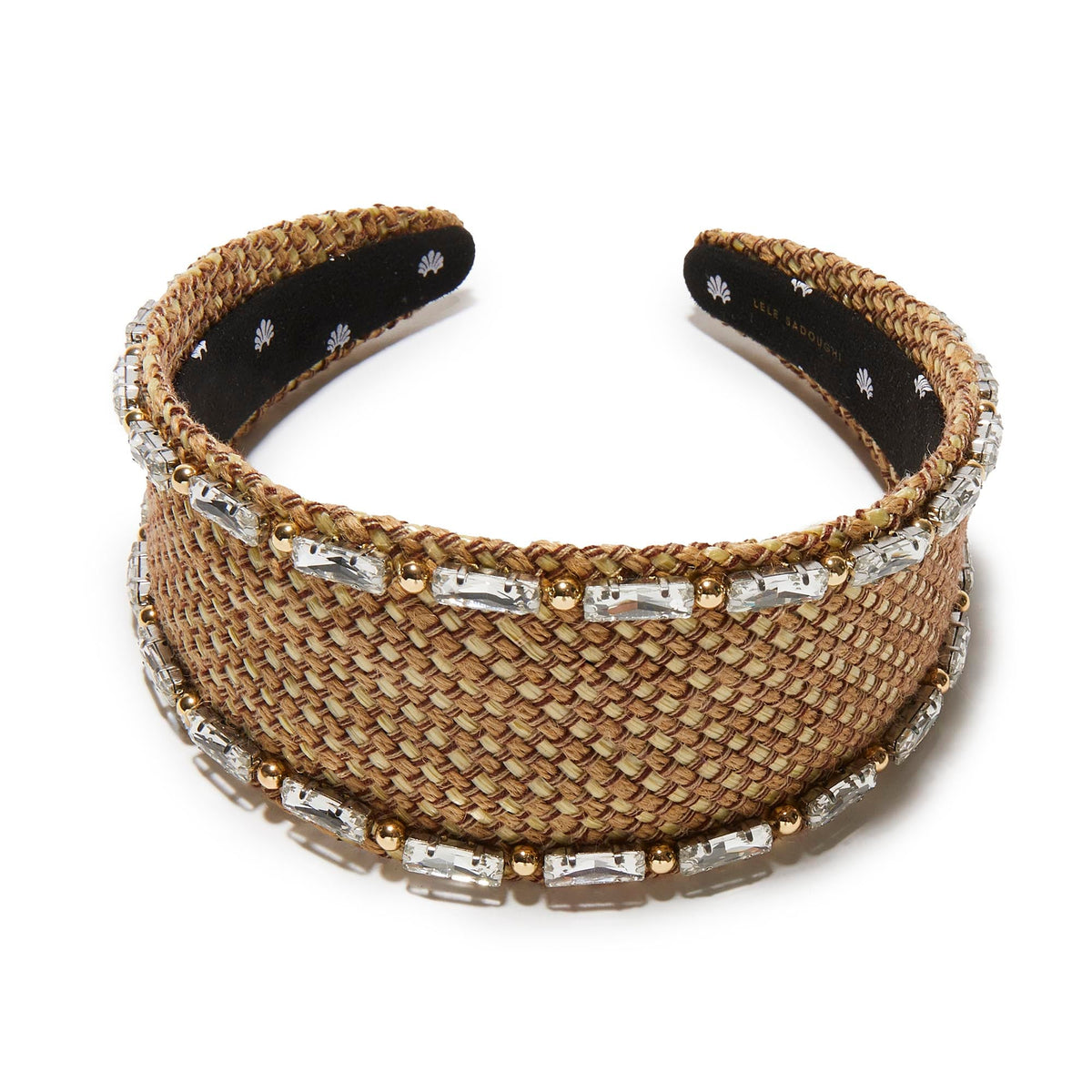 Lele Sadoughi HEADBANDS NATURAL BRIGITTE RAFFIA CRYSTAL TRIM HEADBAND