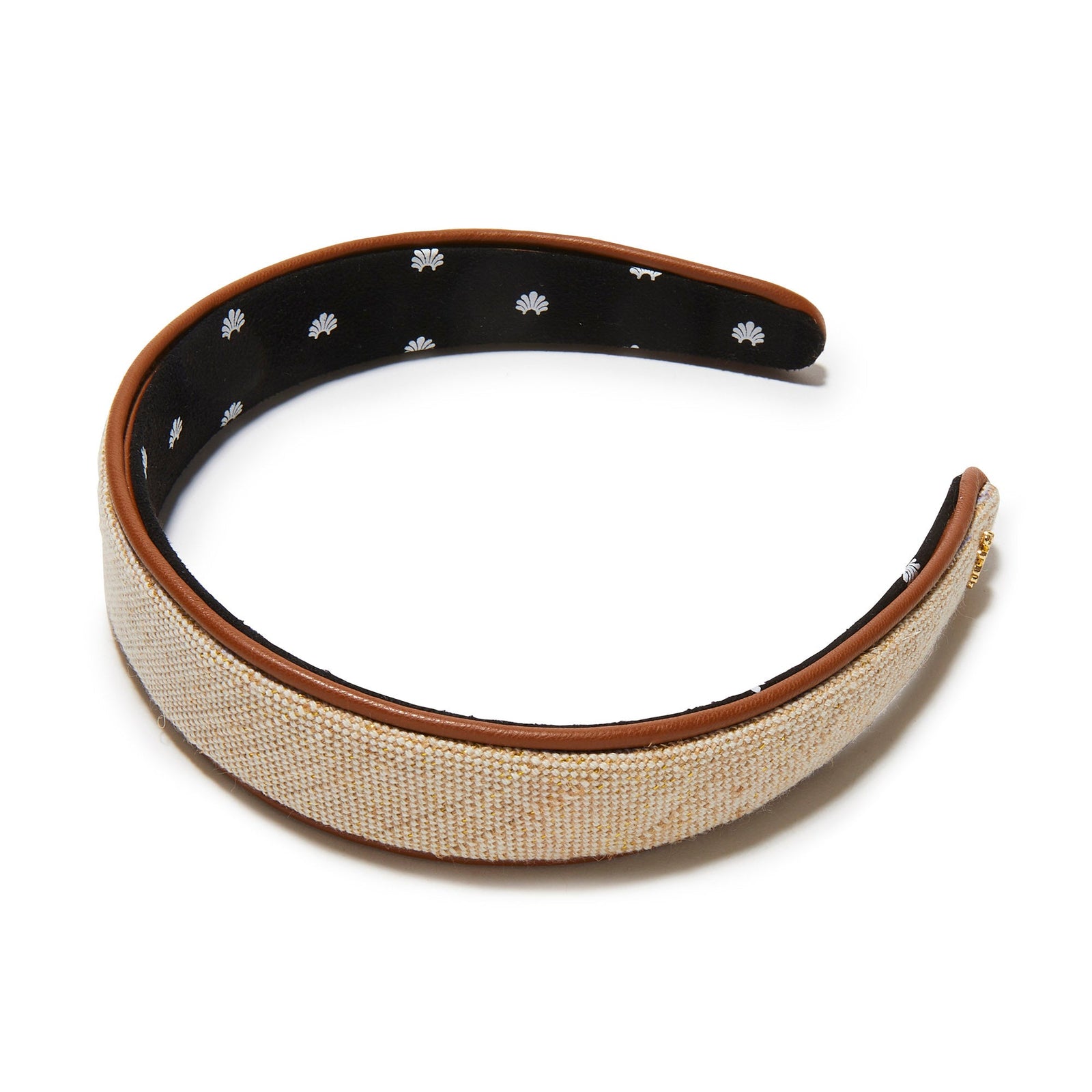 Lele Sadoughi HEADBANDS NATURAL CANVAS BESSETTE FAUX LEATHER TRIM HEADBAND