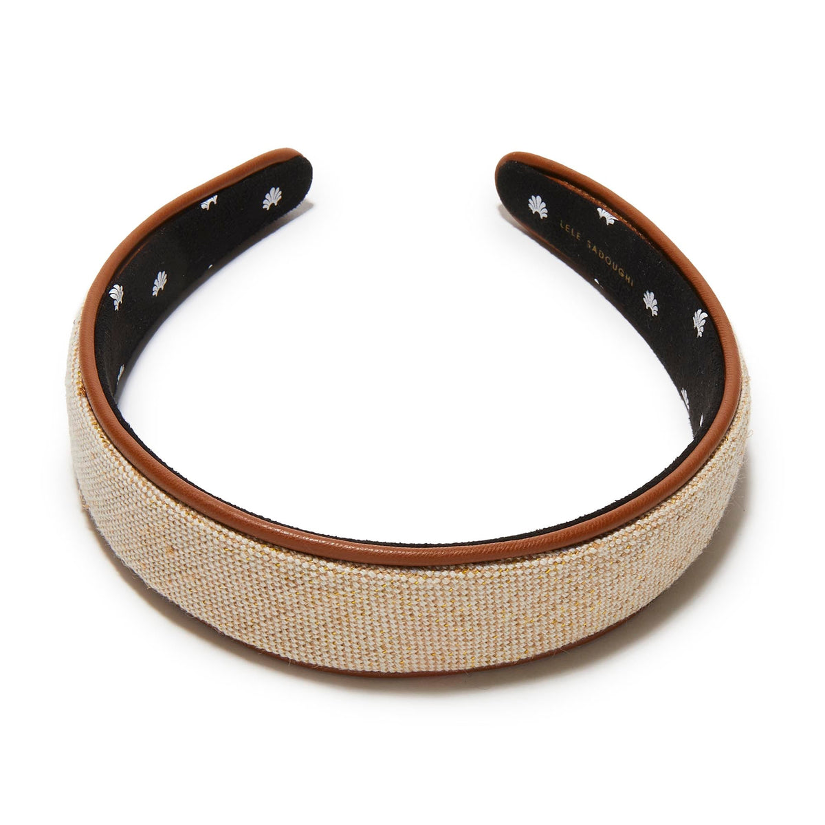 Lele Sadoughi HEADBANDS NATURAL CANVAS BESSETTE FAUX LEATHER TRIM HEADBAND