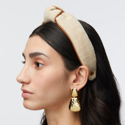 Lele Sadoughi HEADBANDS NATURAL CANVAS FAUX LEATHER TRIM KNOTTED HEADBAND
