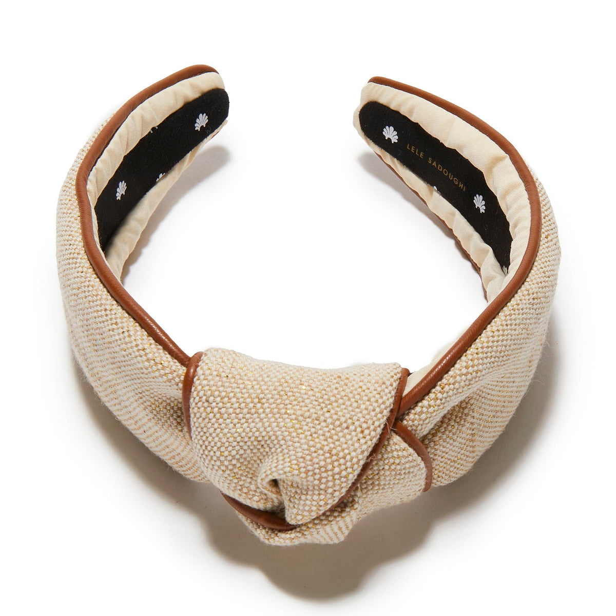 Lele Sadoughi HEADBANDS NATURAL CANVAS FAUX LEATHER TRIM KNOTTED HEADBAND