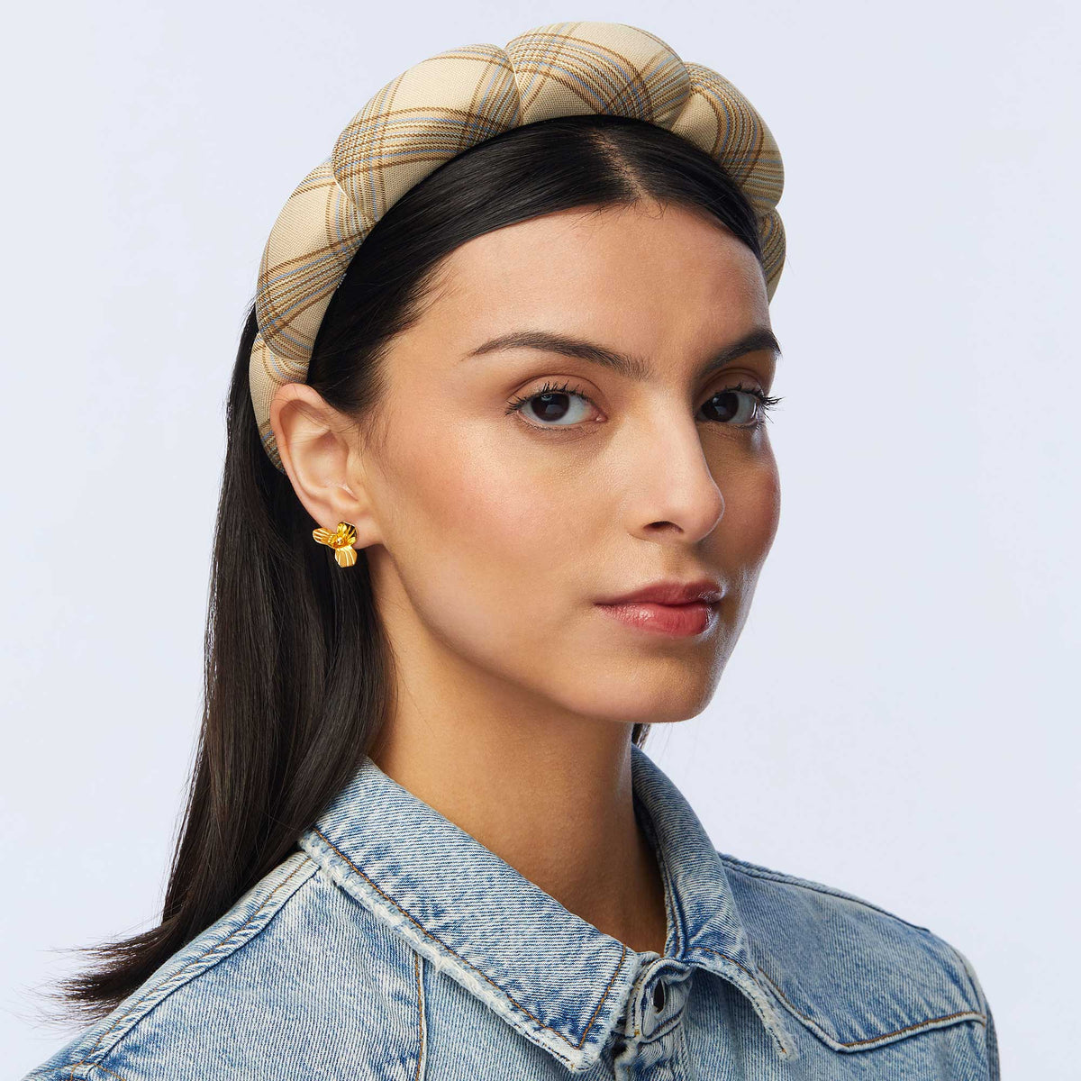 Lele Sadoughi HEADBANDS NATURAL PLAID PLAID SCALLOPED HEADBAND