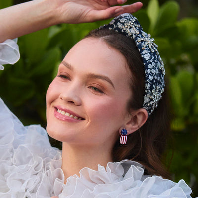 Lele Sadoughi HEADBANDS ONE SIZE NAVY BLOOMS KNOTTED AMERICANA CRYSTAL LIBERTY HEADBAND