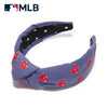 Lele Sadoughi HEADBANDS NAVY BOSTON RED SOX EMBROIDERED KNOTTED HEADBAND