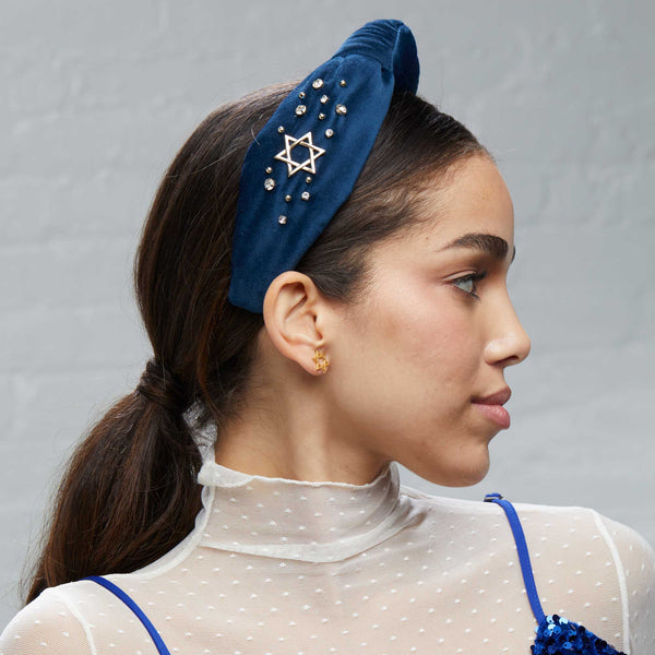 NAVY CRYSTAL STAR HOLIDAY KNOTTED HEADBAND - Lele Sadoughi