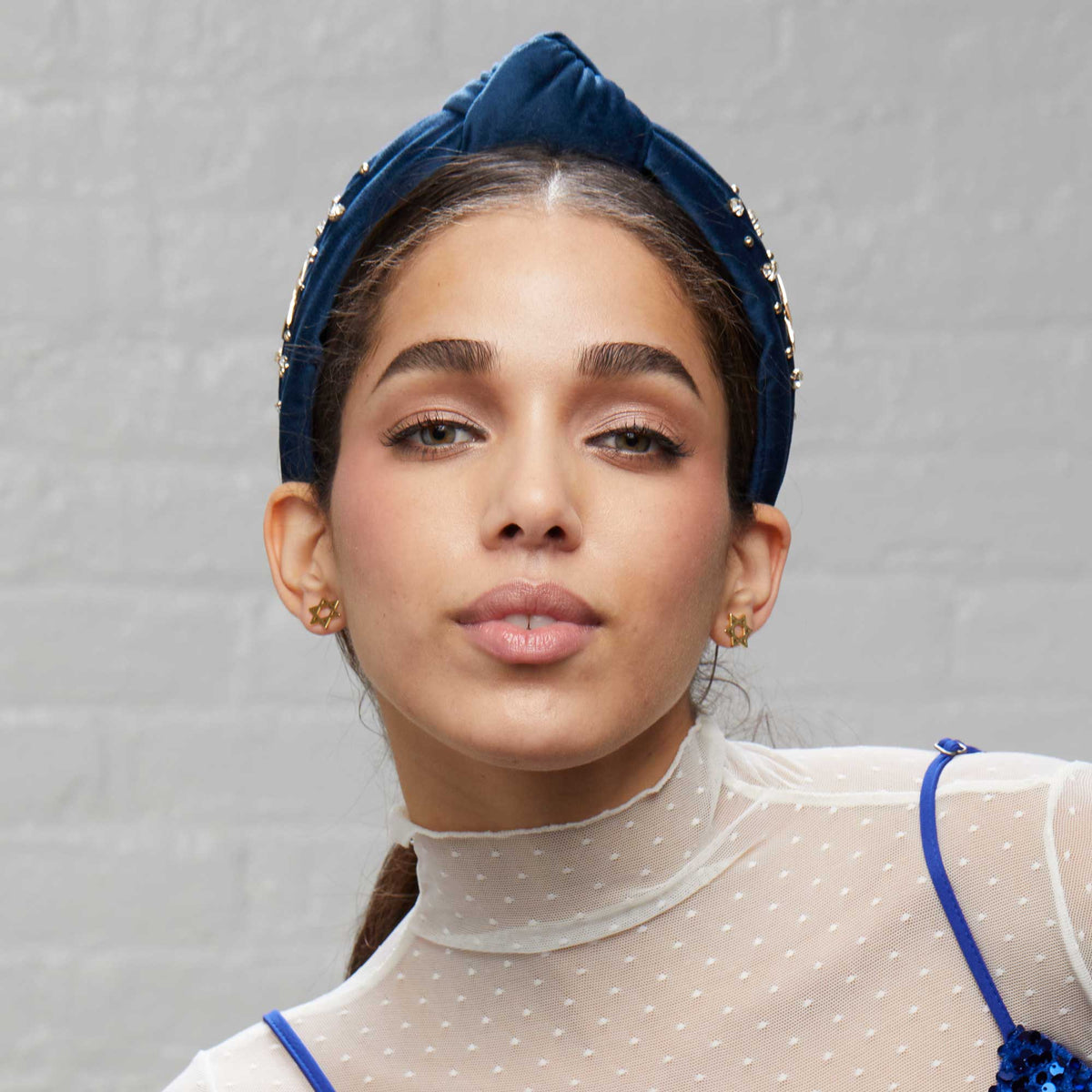 Lele Sadoughi HEADBANDS NAVY CRYSTAL STAR HOLIDAY KNOTTED HEADBAND