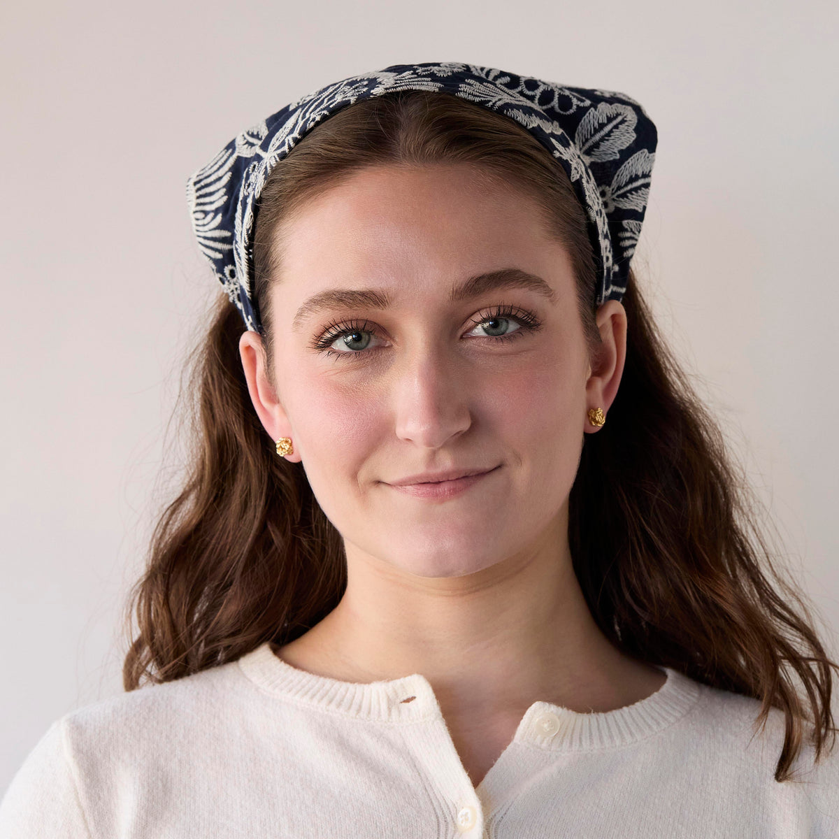 Lele Sadoughi HEADBANDS NAVY GARDEN JACKIE EMBROIDERED EYELET HANDKERCHIEF HEADBAND