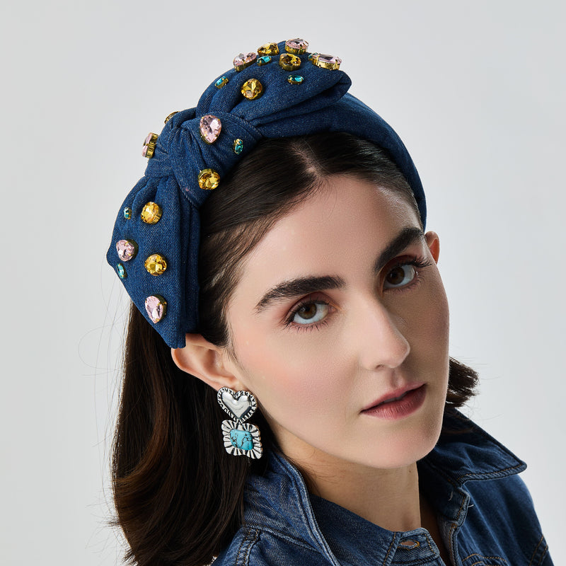 NAVY HOLLY DENIM CRYSTAL HEADBAND