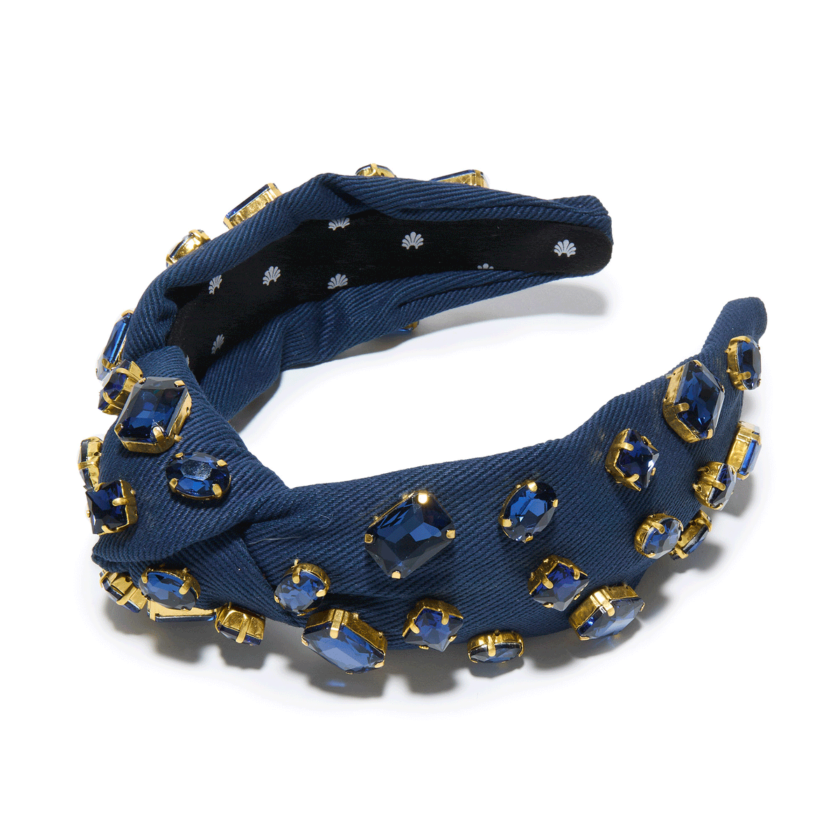 Lele Sadoughi HEADBANDS NAVY KNOTTED CRYSTAL TWILL HEADBAND