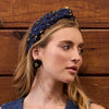 Lele Sadoughi HEADBANDS NAVY KNOTTED CRYSTAL TWILL HEADBAND
