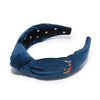 Lele Sadoughi HEADBANDS NAVY NOEL EMBROIDERED KNOTTED HEADBAND