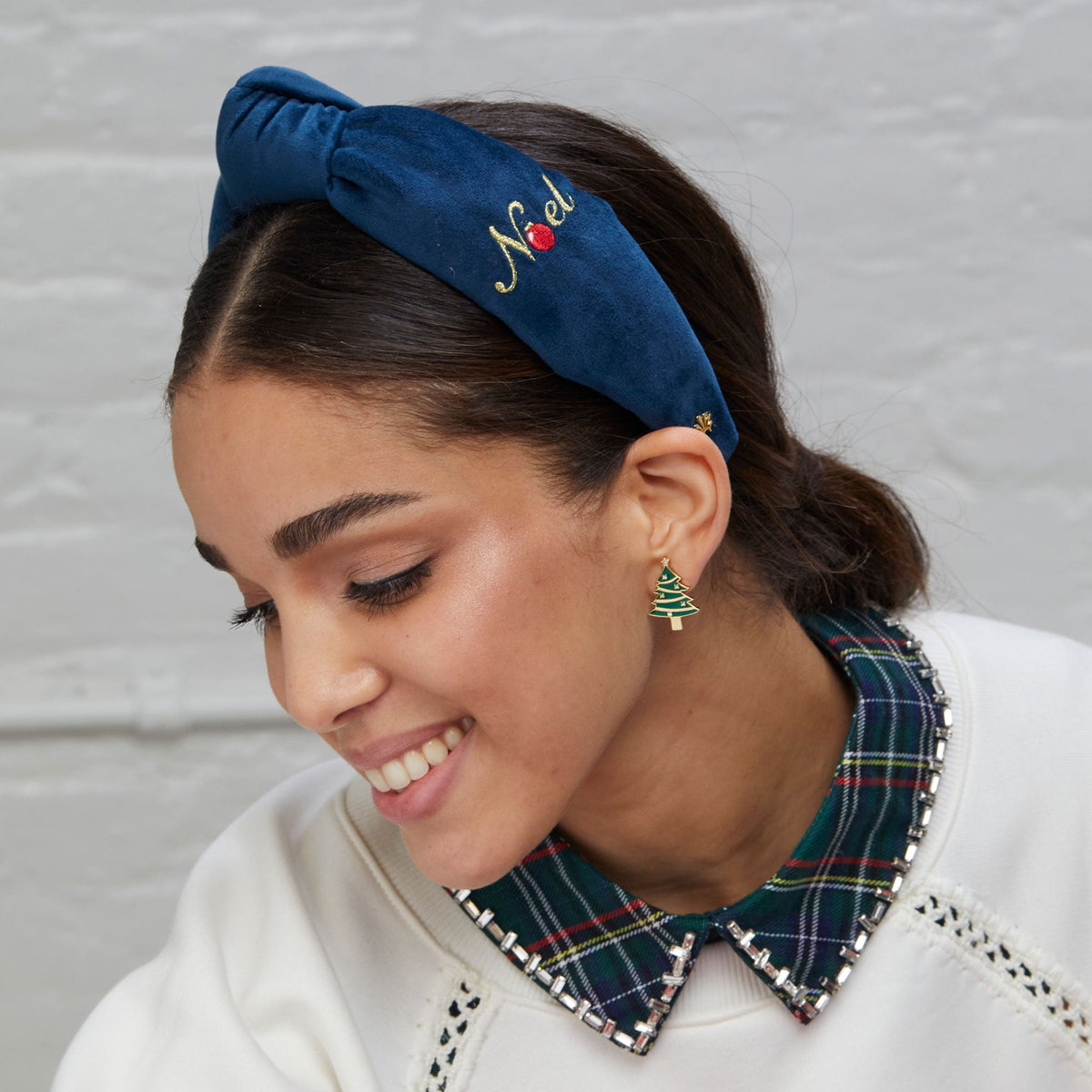 Lele Sadoughi HEADBANDS NAVY NOEL EMBROIDERED KNOTTED HEADBAND