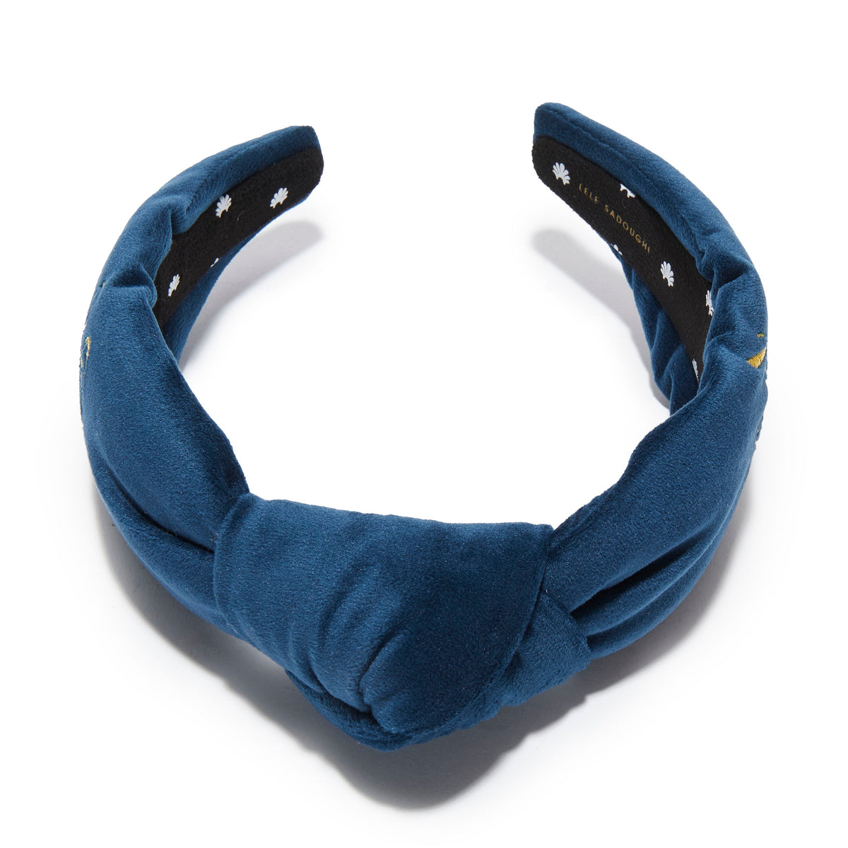 Lele Sadoughi HEADBANDS NAVY NOEL EMBROIDERED KNOTTED HEADBAND